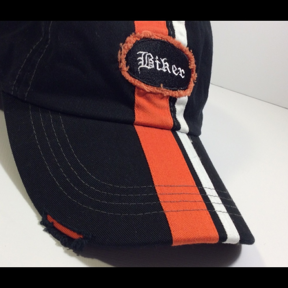 Motorcycle Biker Hat / Cap Black Tattered Stripes - Picture 5 of 5